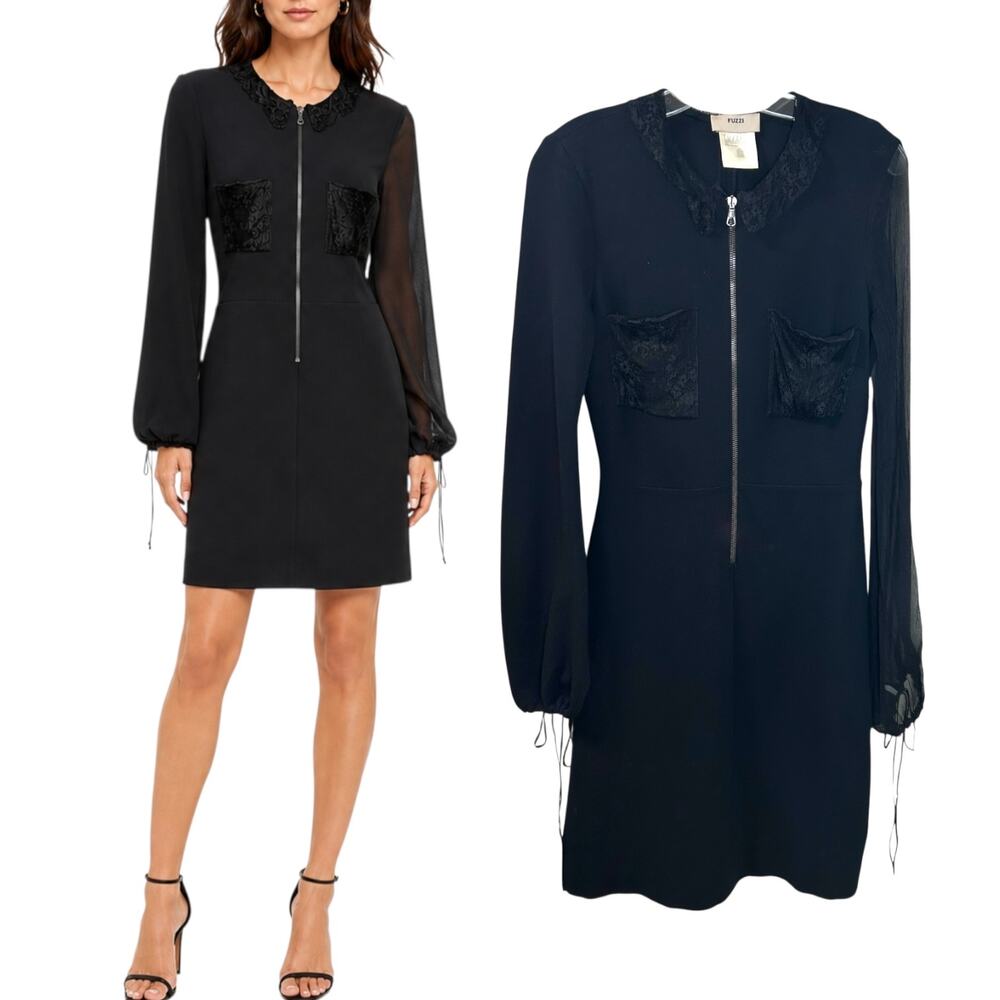 Jean Paul Gaultier Fuzzi Womens Lace Long-Sleeve Dress Sheer Sleeve Black Medium